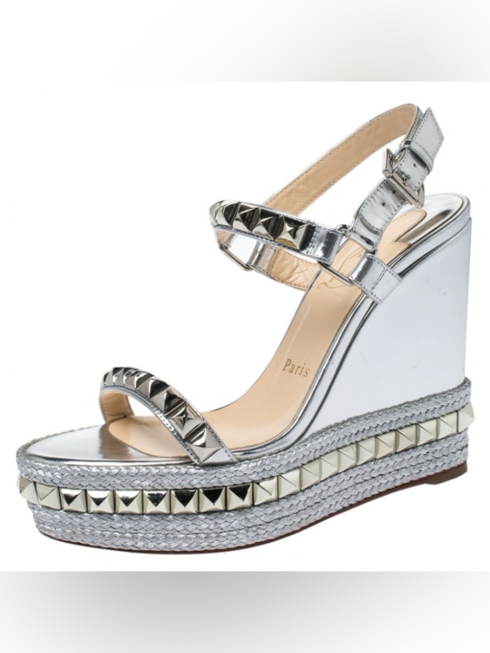CHRISTIAN LOUBOUTIN Metallic silver Pyraclou Pyadiam Studded Platform wedges